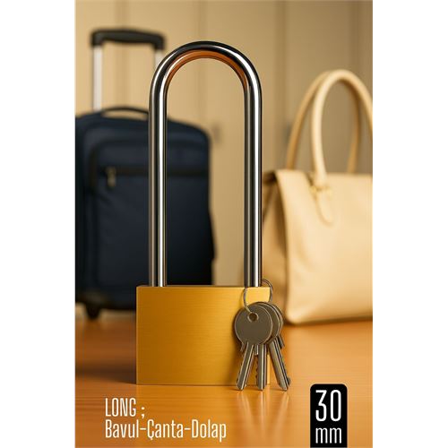 Long 30 mm Uzun Kelepçeli Bavul ve Çanta Asma Kilidi – 3 Anahtarlı Long 30 mm Uzun Kelepçeli Bavul ve Çanta Asma Kilidi – 3 Anahtarlı