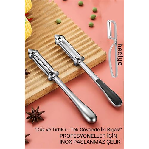 2 Bıçaklı Inox Paslanmaz Çelik Sebze Soyacak | Düz ve Tırtıklı Bıçak | Çok Amaçlı Kullanım. Mutfak Ürünleri ve Rendeler. 2 Bıçaklı Inox Paslanmaz Çelik Sebze Soyacak | Düz ve Tırtıklı Bıçak | Çok Amaçlı Kullanım. Mutfak Ürünleri ve Rendeler.