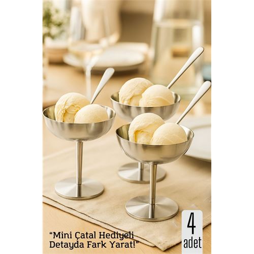 4 lü Gümüş Inox Çelik Ayaklı Dondurma ve Sunum Kasesi – Tatlı 4 lü Gümüş Inox Çelik Ayaklı Dondurma ve Sunum Kasesi – Tatlı