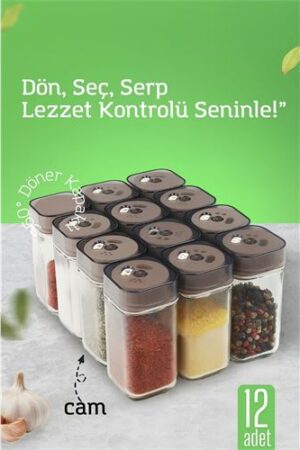 Cam Tuzluk Baharatlık – 360° Döner Kapaklı | 3 Delik Tipiyle Ayarlanabilir Akış  12 ADET. Mutfak Ürünleri ve Mutfak Ekipmanları.