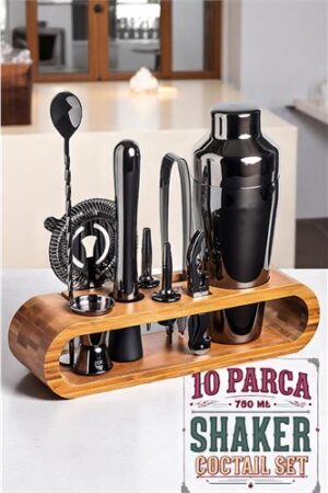 Shaker Kokteyl Set - 10 Parça 750 ML Shaker Coctail Set  Bambu Standlı. Kişisel Ürünler ve Kişisel Ürünler.