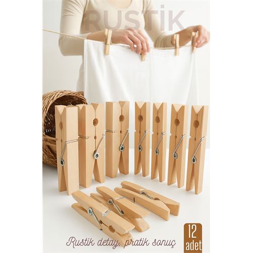 12’li Ahşap Mandal Seti – Doğal Görünümlü 12’li Ahşap Mandal Seti – Doğal Görünümlü