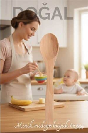 Doğal Gürgen Bebek Mama ve Hazırlık Kaşığı – 13 cm