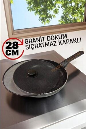 Granit Döküm Tava Yağ Sıçratmaz Kapaklı -Yapışmaz Taban 28 Cm. Mutfak Ürünleri ve Tencere ve Tavalar.