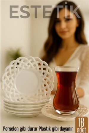 Porselen Görünümlü Plastik Çay Tabağı – 18'lı Set