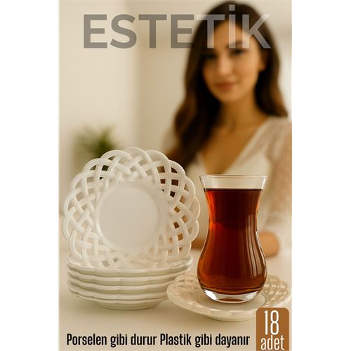 Porselen Görünümlü Plastik Çay Tabağı – 18'lı Set Porselen Görünümlü Plastik Çay Tabağı – 18'lı Set