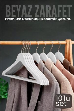 10'lu Lüks Beyaz Elbise Ceket Askısı - Ergonomik & Kaymaz Plastik Askı Seti -  Ahşap Görünümlü . Ev Ürünleri ve Ev Ürünleri.
