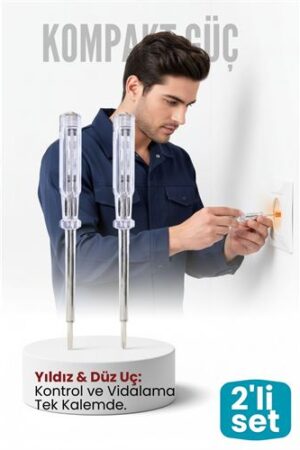 2'li Set Elektrik Kontrol Kalemi Tornavida Yıldız Düz Uçlu. Oto-Hırdavat ve Oto ve Hırdavat Ürünleri.