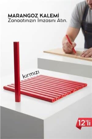 KIRMIZI 12'Lİ  Marangoz Kalemi - Ahşap İşleme Kalemi - Ahşap İşleme İşaretleme Araçları. Oto-Hırdavat ve Oto ve Hırdavat Ürünleri.