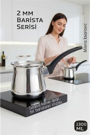 Premium 304 Paslanmaz Çelik Cezve 1290 ml Profesyonel Barista Serisi