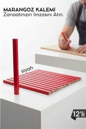 SİYAH 12'Lİ  Marangoz Kalemi - Ahşap İşleme Kalemi - Ahşap İşleme İşaretleme Araçları. Oto-Hırdavat ve Oto ve Hırdavat Ürünleri.