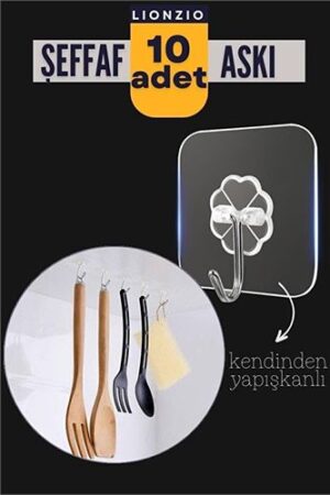 10'lu Şeffaf Kendinden Yapışkanlı Güçlü Askı Kancası