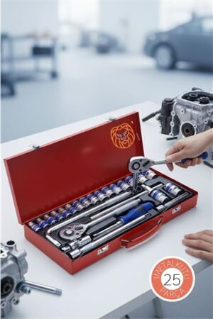 25 Parça Profesyonel Heavy Duty Lokma Takımı - 1/2" Cırcır Kolu ve Çelik Soket Seti (Çantalı) . Oto-Hırdavat ve Oto ve Hırdavat Ürünleri.