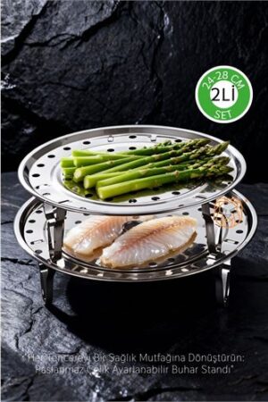 2'li Set Inox Çelik Ayaklı Buharlı Pişirme Aparatı -  24+28 cm Çok Amaçlı Tencere İçi Haşlama Standı. Mutfak Ürünleri ve Mutfak Ekipmanları.
