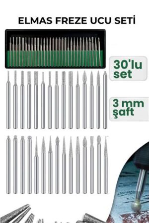 30 Parça Elmas Freze Ucu Seti - 3mm Şaft Profesyonel Gravür