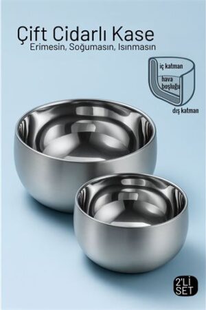 Çift Cidarlı Isı Yalıtımlı 2’li Lüks Kase Seti (16cm & 18cm) Premium 304 Paslanmaz Çelik. Mutfak Ürünleri ve Mutfak Ekipmanları.