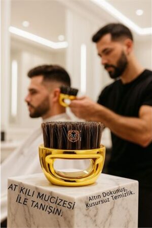 Gold Fade Fırçası - %100 At Kılı Profesyonel Berber Ense ve Geçiş Fırçası - Lüks Altın Seri. Kuaför Berber ve Kuaför Malzemeleri.