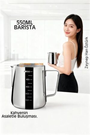 İnox 550ml Barista Süt Sürahisi - Süt Köpürtme Potu -  Paslanmaz Çelik. Mutfak Ürünleri ve Mutfak Ekipmanları.