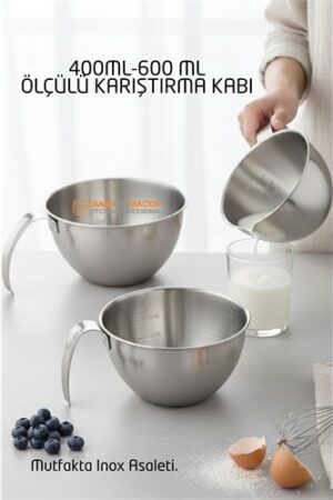Inox Çelik Profesyonel Ölçülü Karıştırma Kabı Seti -400-600 ml Sos & Hazırlık Şefi Serisi. Mutfak Ürünleri ve Mutfak Ekipmanları.