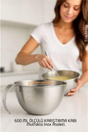 Inox Çelik Profesyonel Ölçülü arıştırma Kabı -600 ml Sos & Hazırlık Şefi Serisi. Mutfak Ürünleri ve Mutfak Ekipmanları.