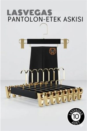 LasVegas Siyah Ahşap Pantolon ve Etek Askı Seti 10'lu Set