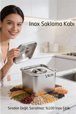 Premium Inox Saklama Kabı - Hava Sızdırmaz Mutfak Düzenleyici 14x11 cm 304 Paslanmaz Çelik. Mutfak Ürünleri ve Mutfak Ekipmanları.