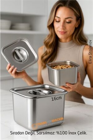 Premium Inox Saklama Kabı - Hava Sızdırmaz Mutfak Düzenleyici 16x12 cm 304 Paslanmaz Çelik. Mutfak Ürünleri ve Mutfak Ekipmanları.