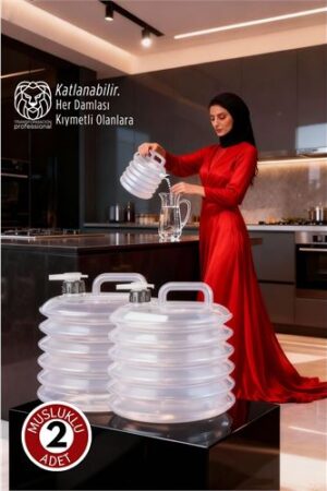 2 li SET Akordiyon Bidon - Katlanabilir Lüks Su Taşıma Ünitesi | 10L Şeffaf Tasarım. Kişisel Ürünler ve Kişisel Ürünler.