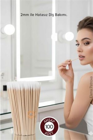 2mm Ucu Pamuklu Ahşap Micro Swab Diş Bakım Çubuğu - 100 Adet Premium Hijyenik Bakım Çubuğu. Kişisel Ürünler ve Kişisel Ürünler.