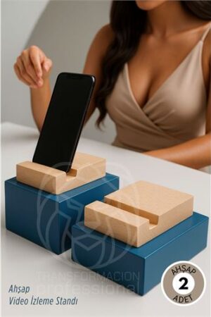 Elit Ahşap Masaüstü Telefon Standı - 2'li Set