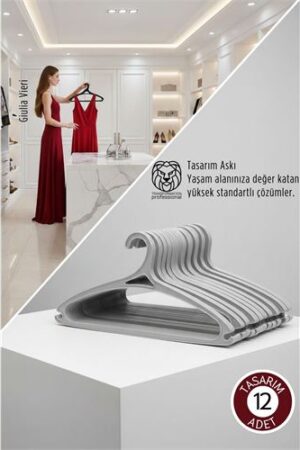 Giulia Vieri Selection: 12'li Premium İtalyan Tasarım İnce Siluet Kaymaz Elbise Askısı Seti GRİ . Ev Ürünleri ve Ev Ürünleri.