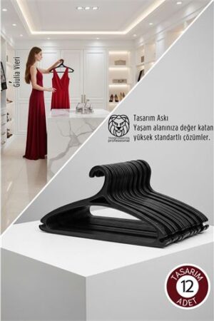 Giulia Vieri Selection: 12'li Premium İtalyan Tasarım İnce Siluet Kaymaz Elbise Askısı Seti SİYAH. Ev Ürünleri ve Ev Ürünleri.