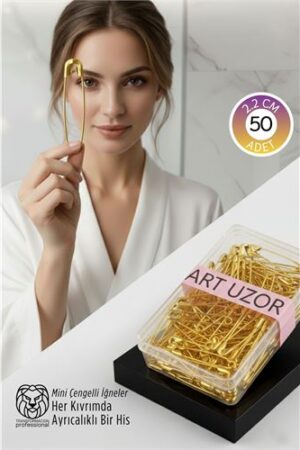Gold Mini Çengelli İğne Seti 50 Adet - 2.2 cm Paslanmaz Metal Tasarım