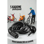 Şifreli Bisiklet Kilidi 16 mm Kalınlık 200 cm Scooter Motosiklet Kilidi - Çelik Kablo - Görsel 2