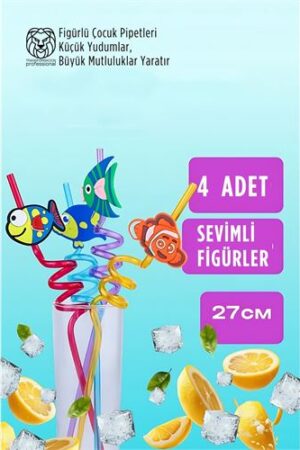 Spiralli Figürlü Lüks Çocuk Pipet Seti - 27cm Eğlenceli Karakterli 4'lü Özel Seri. Kişisel Ürünler ve Kişisel Ürünler.