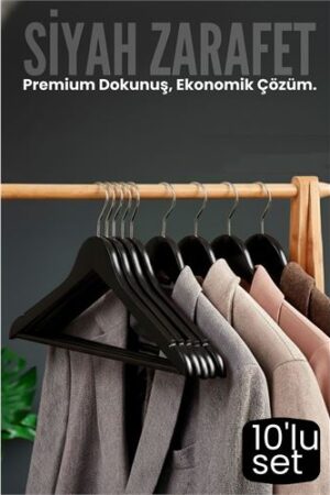 10'lu Lüks Siyah Elbise Ceket Askısı - Ergonomik & Kaymaz Plastik Askı Seti -  Ahşap Görünümlü . Ev Ürünleri ve Ev Ürünleri.