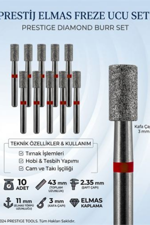 10'lu ORTA SERT Ultra Hassas Elmas Freze Ucu - Kuru Manikür