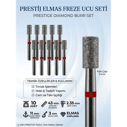 10'lu ORTA SERT Ultra Hassas Elmas Freze Ucu - Kuru Manikür 10'lu ORTA SERT Ultra Hassas Elmas Freze Ucu - Kuru Manikür