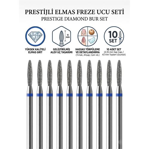 10'lu ORTA SERT Ultra Hassas Elmas Freze Ucu - Kuru Manikür 10'lu ORTA SERT Ultra Hassas Elmas Freze Ucu - Kuru Manikür