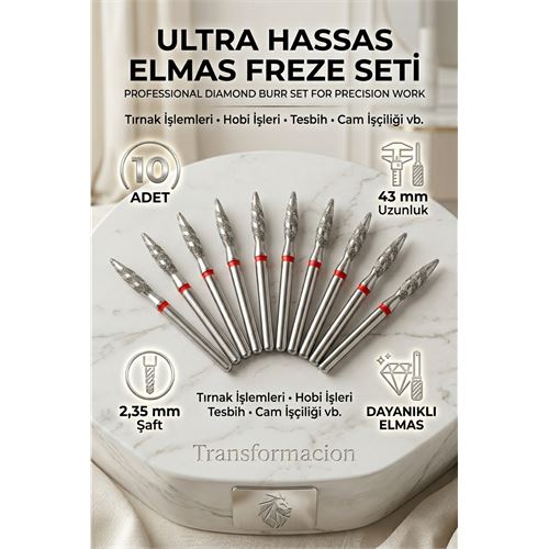 10'lu Ultra Hassas Elmas Freze Ucu - Kuru Manikür 10'lu Ultra Hassas Elmas Freze Ucu - Kuru Manikür