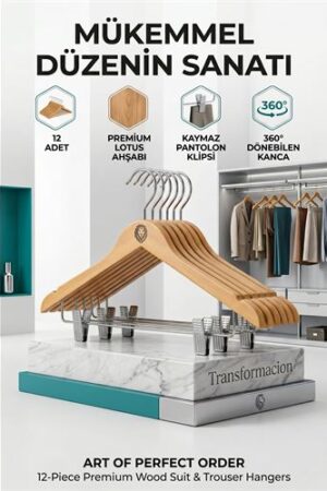 12'li Ahşap Takım Elbise Askısı Seti | Kıskaçlı Pantolon Askısı Kaymaz Çentikli Ceket Askılığı  . Ev Ürünleri ve Ev Ürünleri.