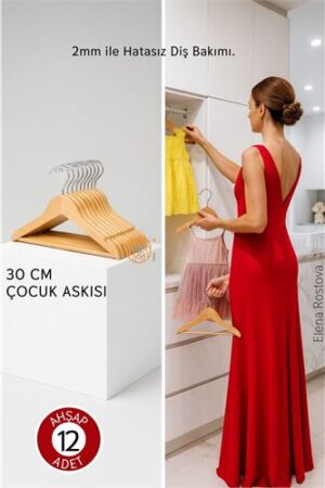 12’li Lüks Masif Ahşap Çocuk Askı Seti - Elena Rostova Stil Seçkisi - 30 cm . Kişisel Ürünler ve Kişisel Ürünler.