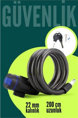 22mm Çelik Halatlı Bisiklet Kilidi - 200cm Anahtarlı Scoooter Motosiklet Kilidi . Oto-Hırdavat ve Oto ve Hırdavat Ürünleri.
