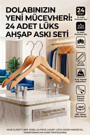 24'lü Ahşap Takım Elbise Askısı Seti | Kıskaçlı Pantolon Askısı Kaymaz Çentikli Ceket Askılığı . Ev Ürünleri ve Ev Ürünleri.