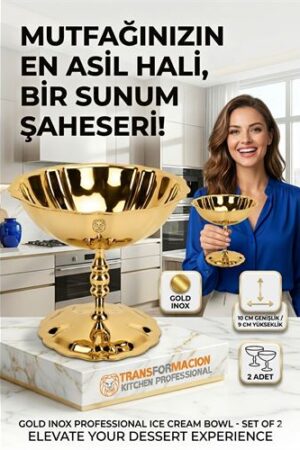 2'li Profesyonel İnox Gold Paslanmaz Çelik Ayaklı Dondurma ve Tatlı Sunum Kasesi Seti . Mutfak Ürünleri ve Mutfak Ekipmanları.