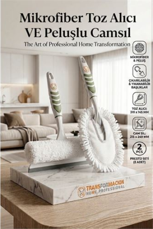 2'li Profesyonel Temizlik Seti - Yıkanabilir Mikrofiber Toz Alıcı ve Peluşlu Camsil . Ev Ürünleri ve Ev Ürünleri.