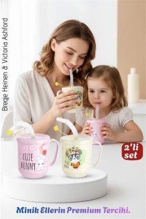2'li Set | Pipetli Kupa Kulplu Çocuk Bardağı  - Anti-Damla Kapaklı - 350 ML Alıştırma Bardağı . Kişisel Ürünler ve Kişisel Ürünler.