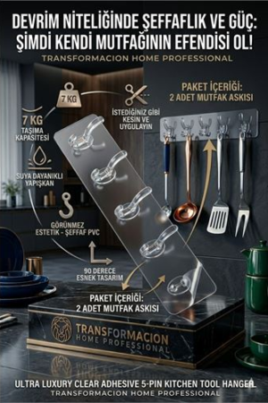 2'li Set Sihirli Askı 5'li Şeffaf Yapışkanlı Kanca Banyo Mutfak Askılığı . Oto-Hırdavat ve Oto ve Hırdavat Ürünleri.