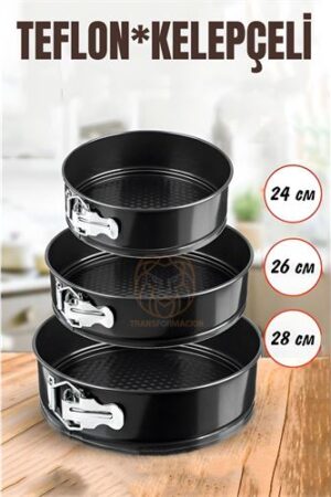 3 Boy Kelepçeli Kek Kalıbı 24-26-28 Cm Çoklu Kek Kalıbı Teflon . Mutfak Ürünleri ve Mutfak Ekipmanları.