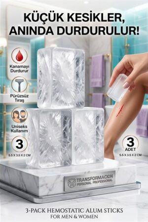 3'lü Paket Kan Durdurucu Kan Taşı | Tıraş ve Kesik İçin Anında  Şap Taşı | Styptic Alum Blok . Kişisel Ürünler ve Kişisel Ürünler.